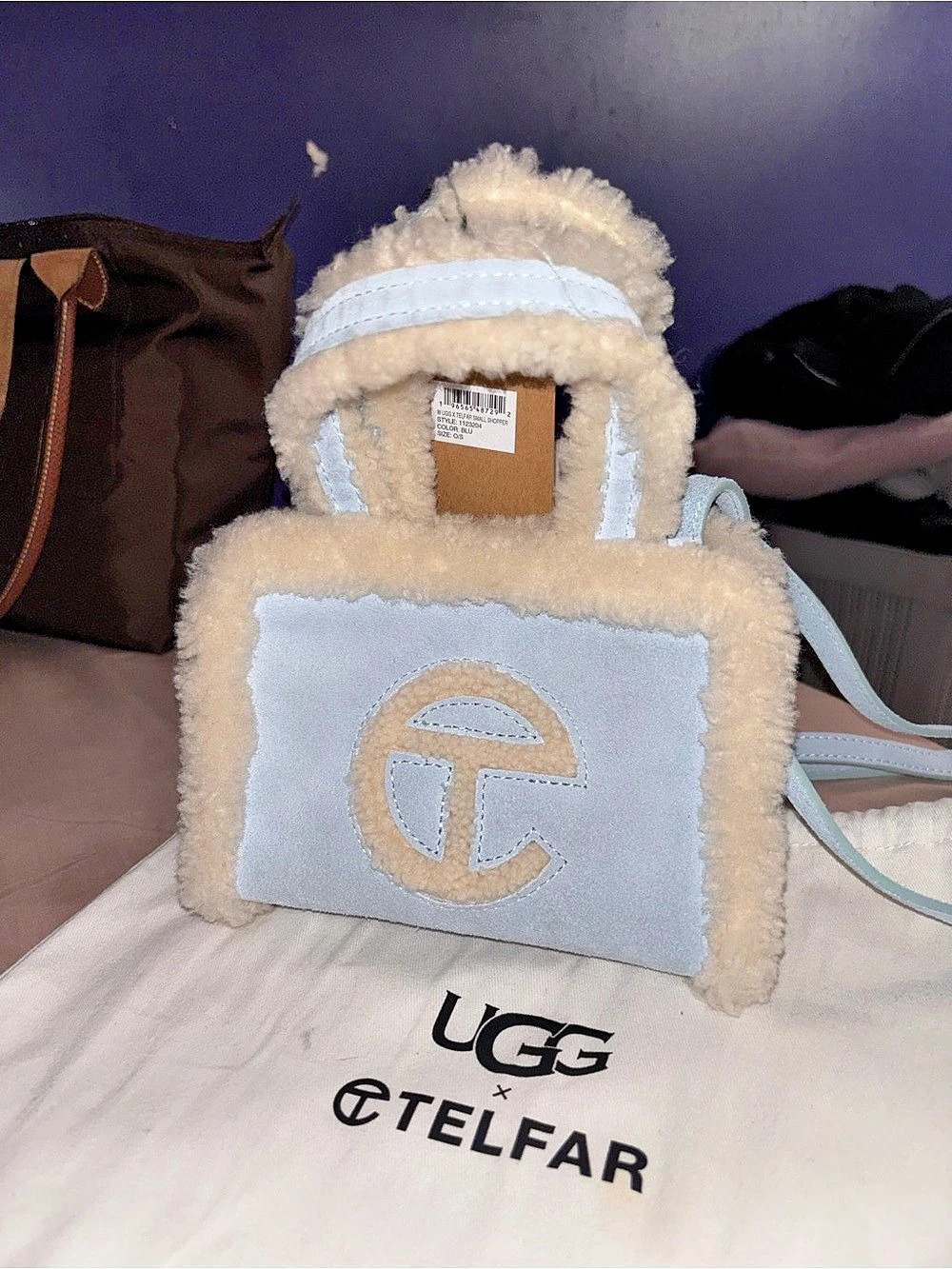 UGG x Telfar Small Shopper Mini Bag in Blue & White